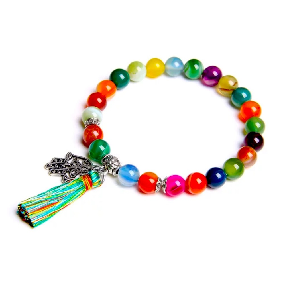 Beaded Tassel Bracelet with Hamsa.